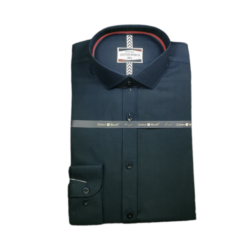 Semi Formal Navy Self Texture Shirt For Men's