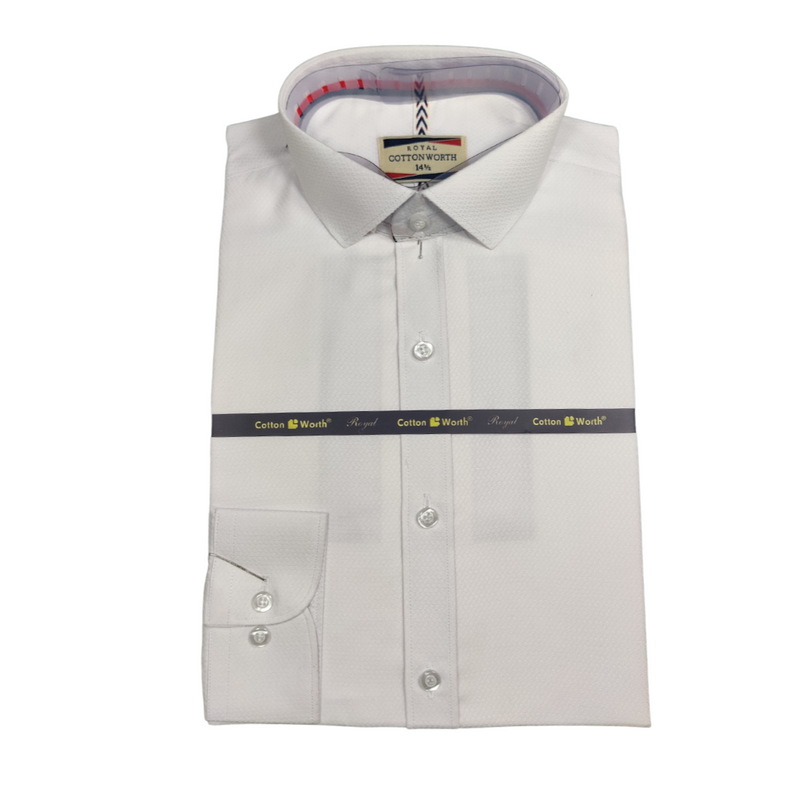 Semi Formal White Self Texture Shirt For Men's