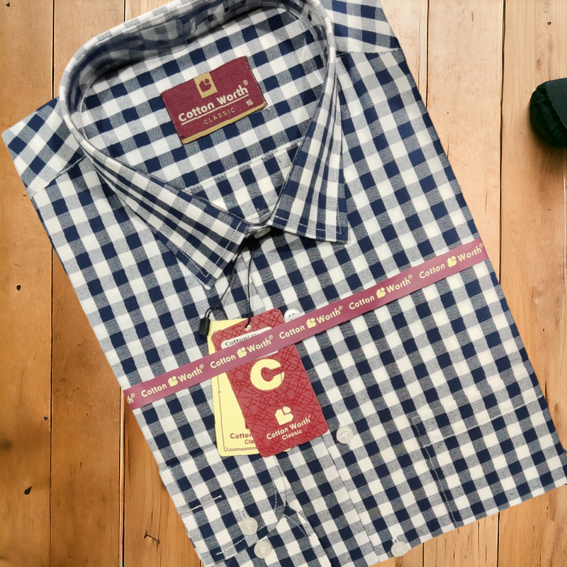 Formal Blue Check Shirt Premium